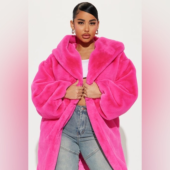 Fashion Nova Hot Pink Faux Fur Jacket size medium - Picture 2 of 6